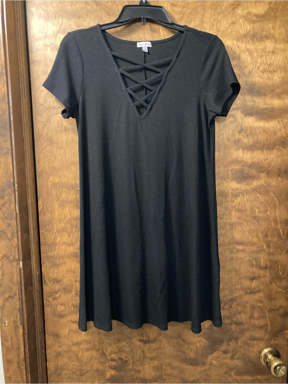 Black Lace-Up V-Neck Short Sleeve Dress